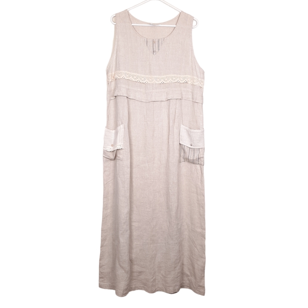 Match linen maxi jumper dress pockets Lagenlook prairie cottagecore shabby chic